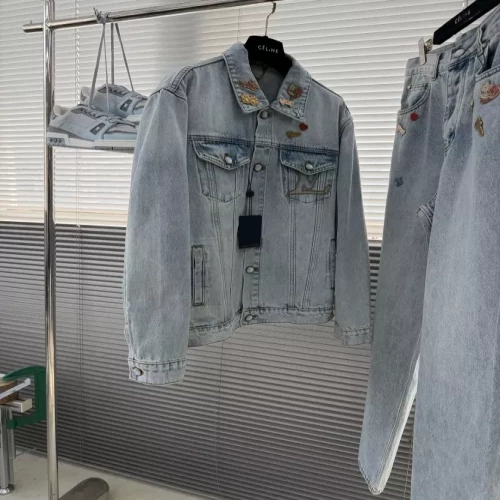 루이비통 가죽 장식 데님 남녀공용 상하의 세트