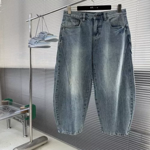 발렌시아가 로고 워싱 데님 남녀공용 데님 팬츠