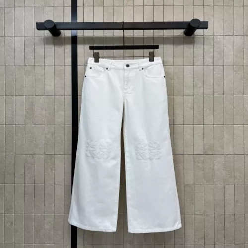 로에베 로고 자수 화이트 여성용 데님 팬츠
