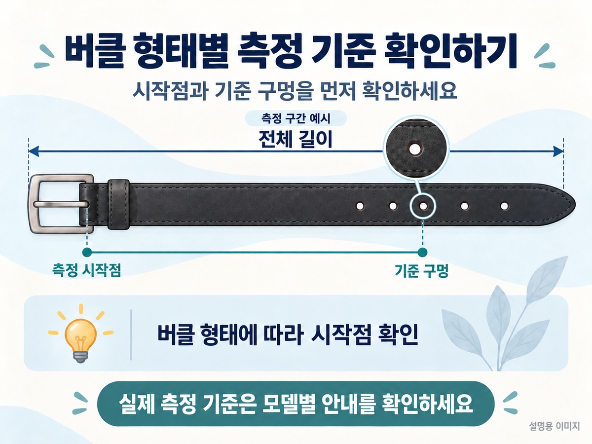 측정 시작점과 기준 구멍까지의 길이를 전체 길이와 구분하는 설명용 벨트 도해