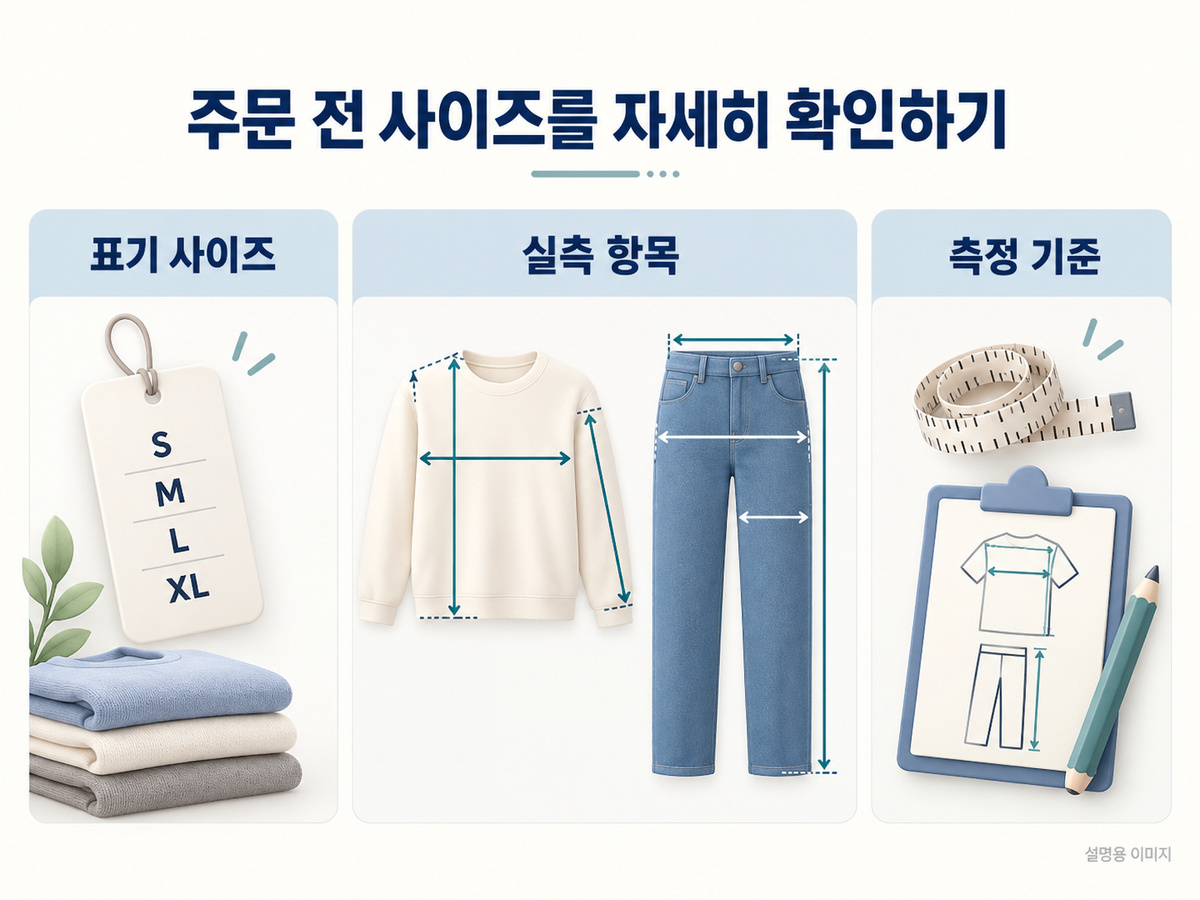 주문 전 사이즈를 자세히 확인하기의 핵심 확인 사항을 보여주는 설명용 이미지