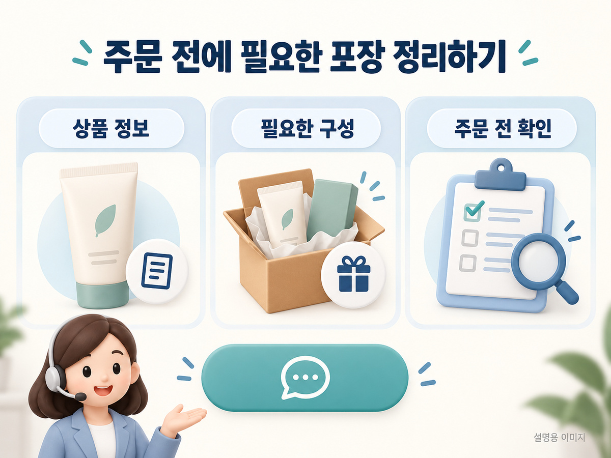 주문 전에 필요한 포장 정리하기의 핵심 확인 사항을 보여주는 설명용 이미지