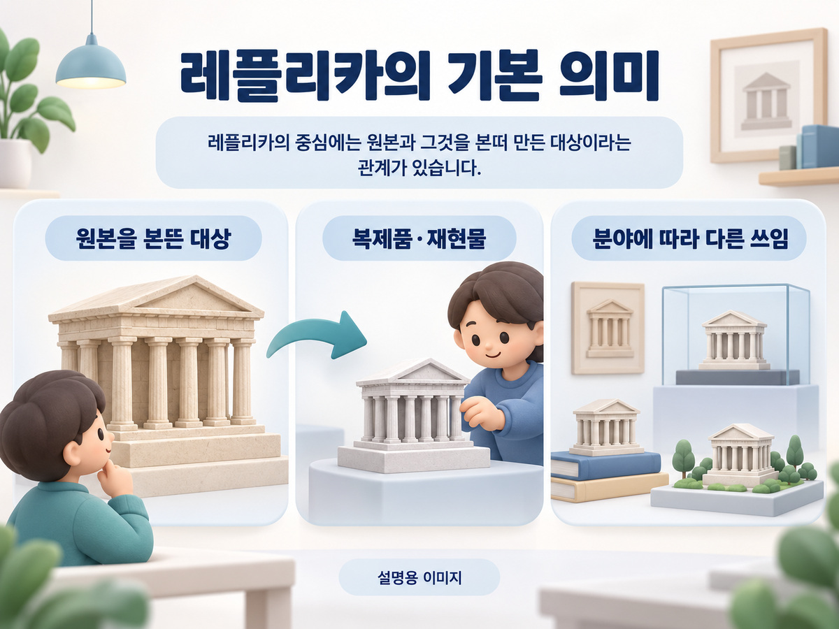 레플리카의 기본 의미의 핵심 내용을 구분해 보여주는 설명용 이미지