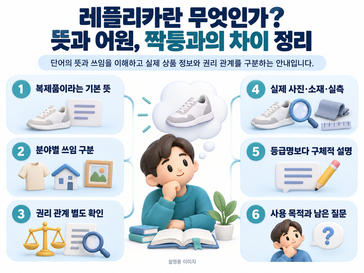 단어의 뜻과 쓰임을 이해하고 실제 상품 정보와 권리 관계를 구분하는 안내입니다. 내용을 정리한 설명용 인포그래픽