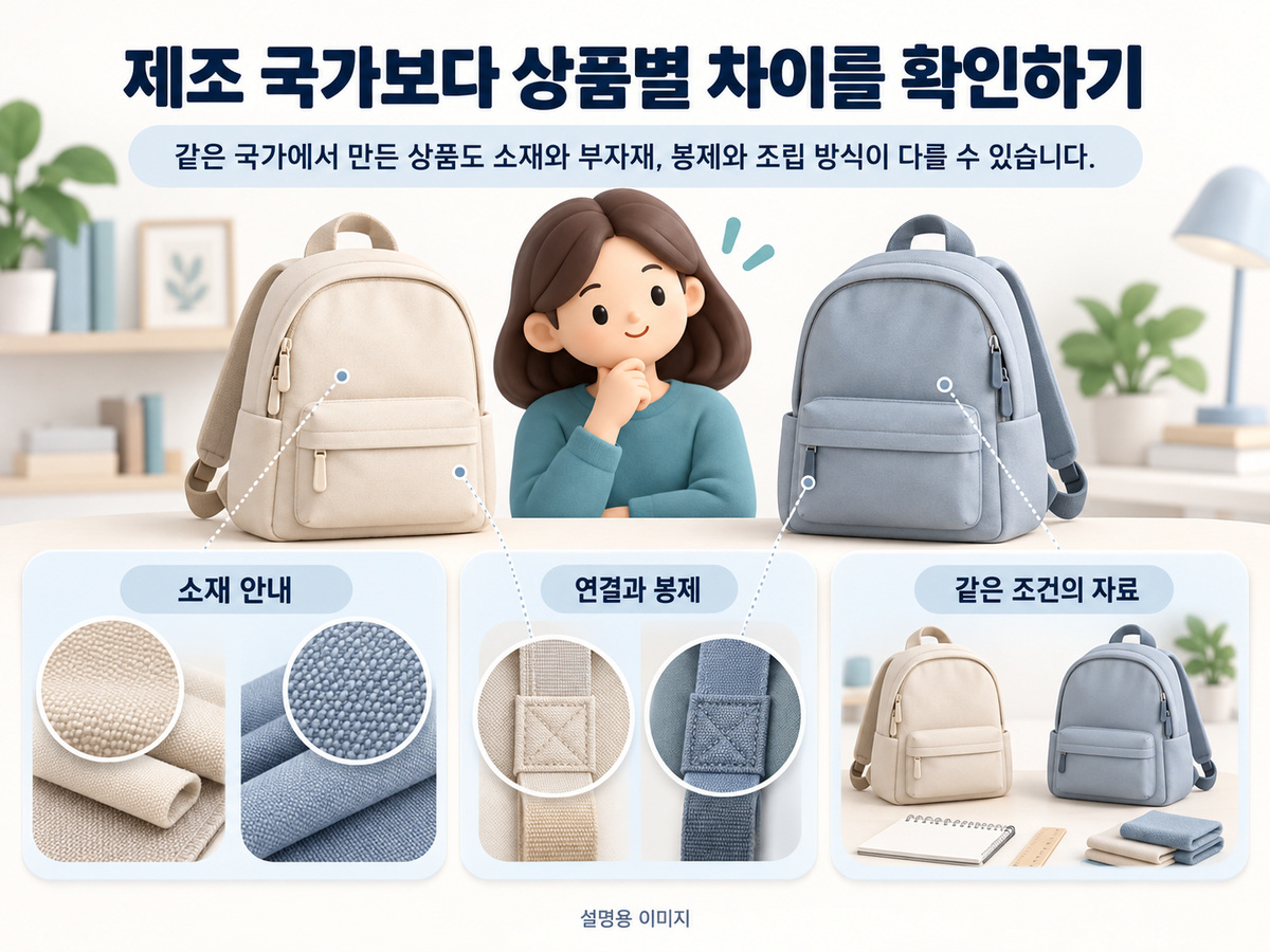제조 국가보다 상품별 차이를 확인하기의 핵심 내용을 구분해 보여주는 설명용 이미지