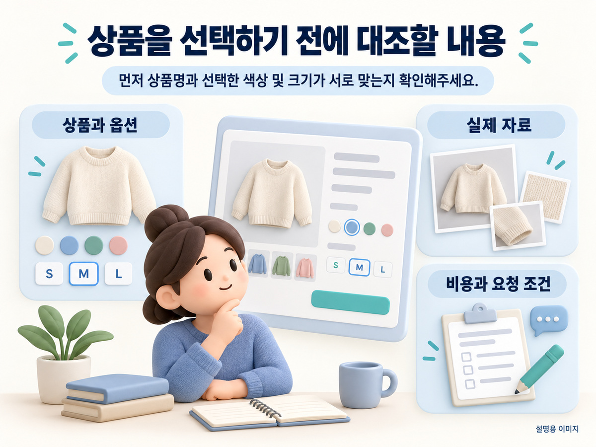 상품을 선택하기 전에 대조할 내용의 핵심 내용을 구분해 보여주는 설명용 이미지