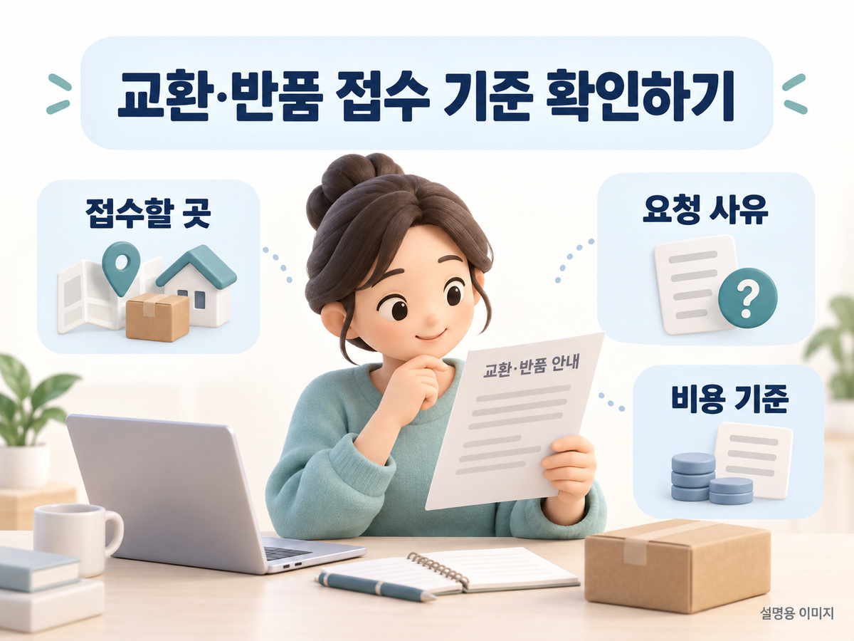 방송 구매 안내와 반품 접수 문서에서 요청 사유와 연락처를 확인하는 설명용 이미지