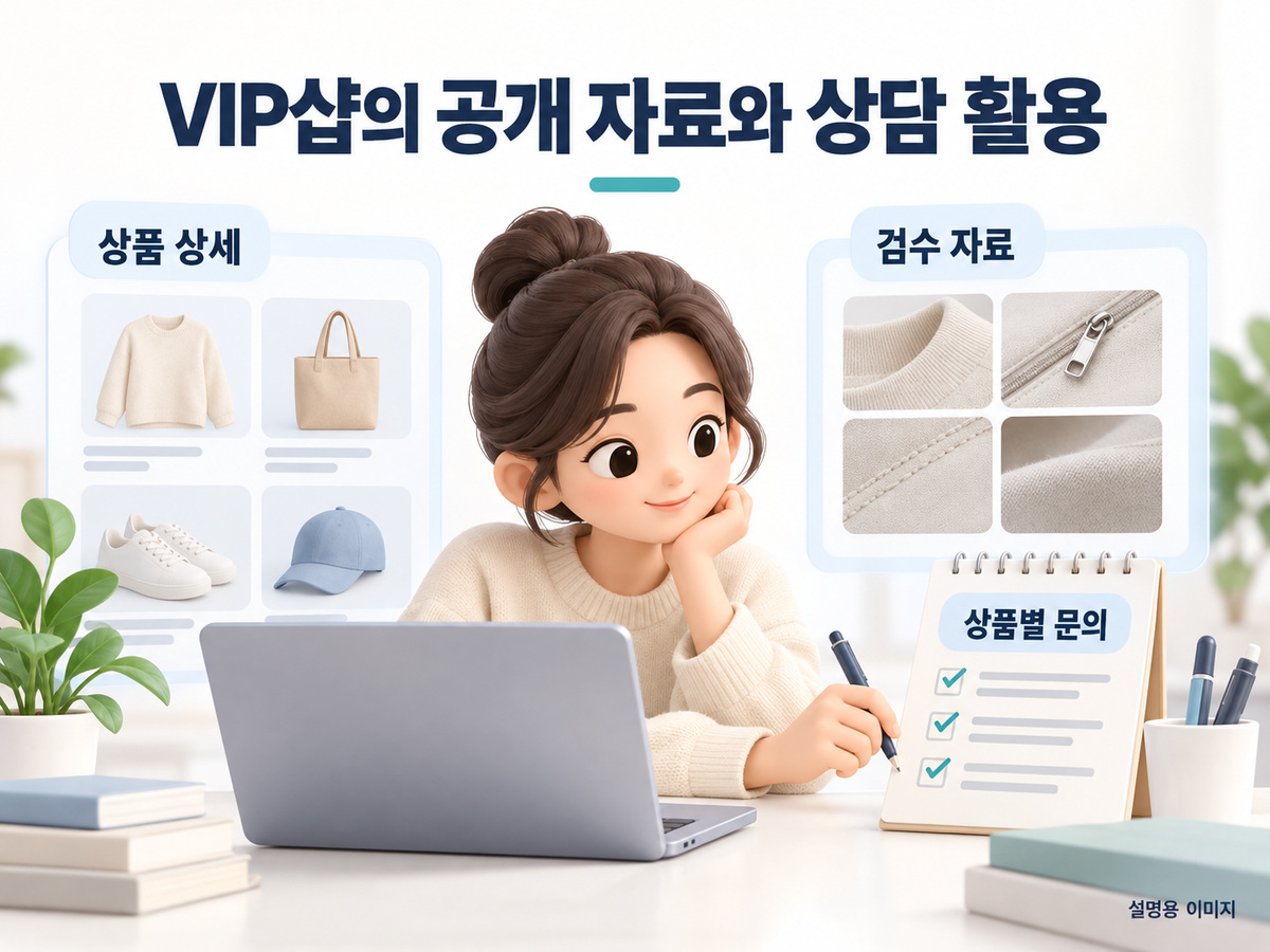 공개 상품 목록과 검수 자료를 살펴본 뒤 상품별 질문을 준비하는 설명용 이미지