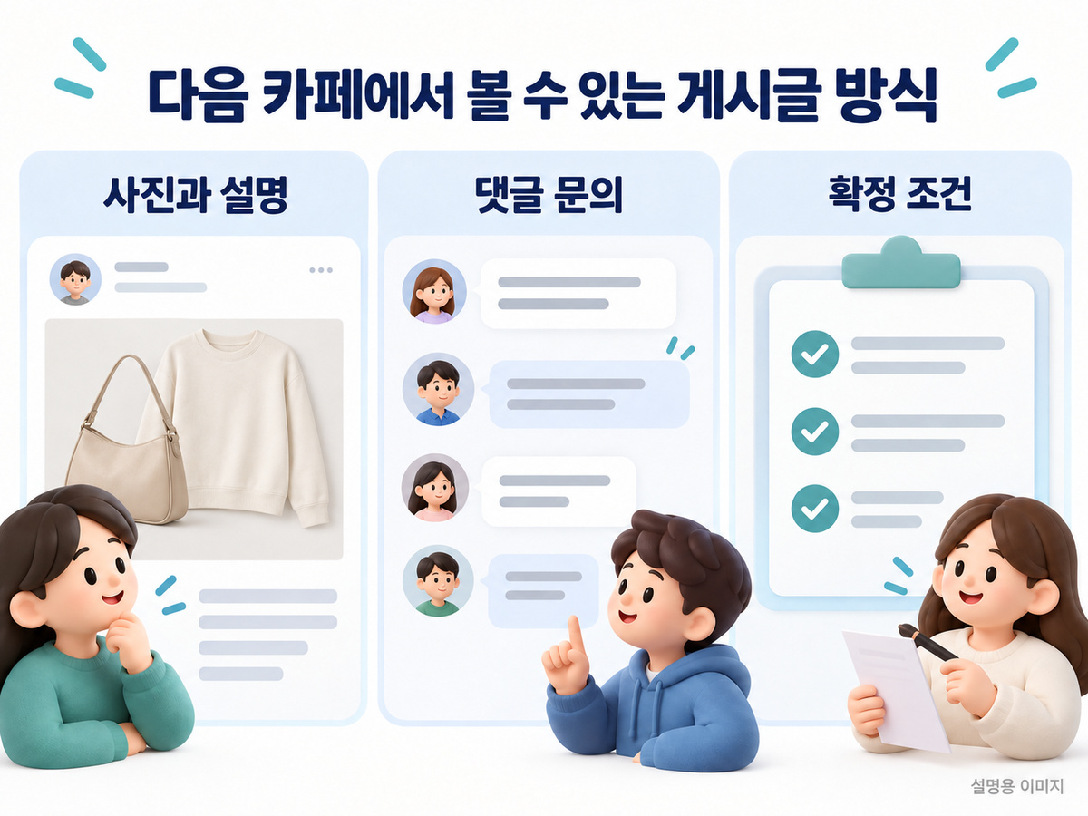 커뮤니티 게시글의 사진과 설명 및 댓글 문의를 분리하여 살펴보는 설명용 이미지