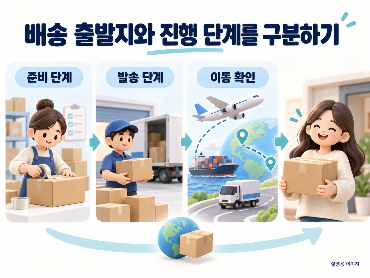 배송 출발지와 진행 단계를 구분하기의 확인 기준을 정리한 설명용 이미지