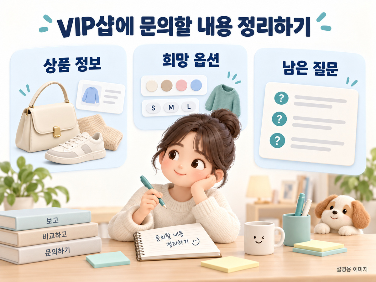 VIP샵에 문의할 내용 정리하기의 확인 기준을 정리한 설명용 이미지