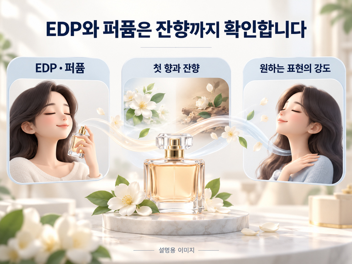 EDP와 퍼퓸은 잔향까지 확인합니다의 핵심 내용을 보여주는 설명용 이미지