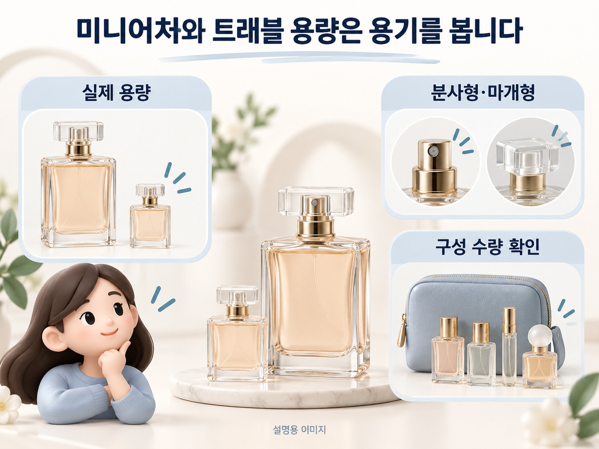 미니어처와 트래블 용량은 용기를 봅니다의 핵심 내용을 보여주는 설명용 이미지