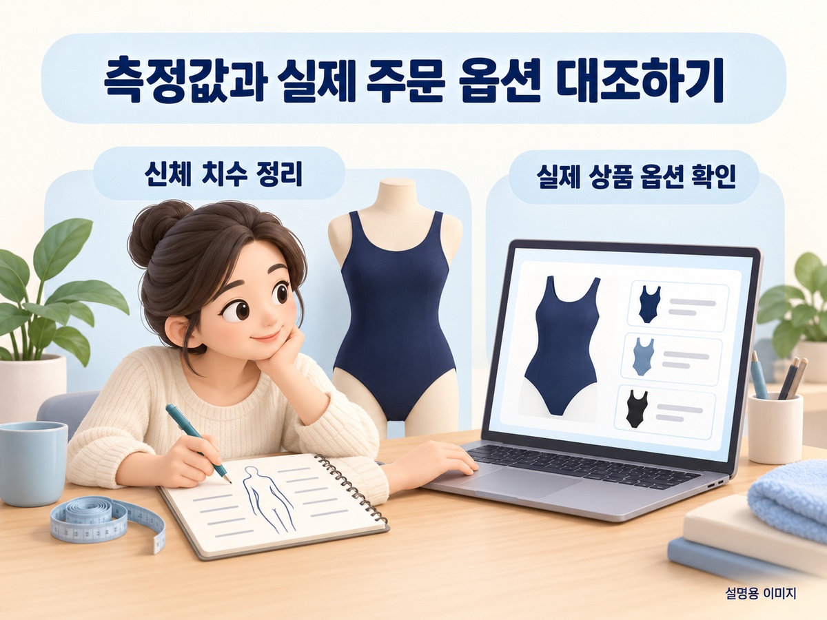 측정값과 실제 주문 옵션 대조하기 설명용 이미지