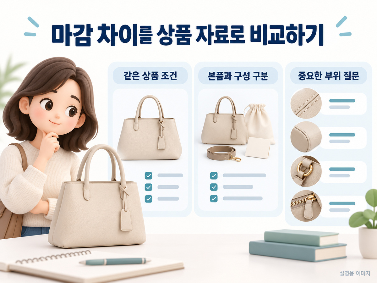 마감 차이를 상품 자료로 비교하기의 확인 기준을 설명하는 이미지