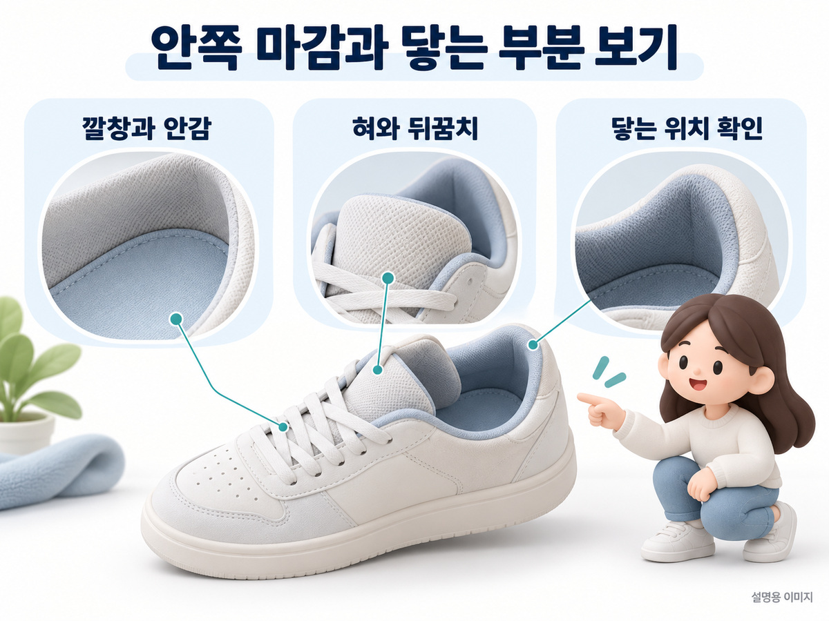 안쪽 마감과 닿는 부분 보기의 확인 기준을 설명하는 이미지