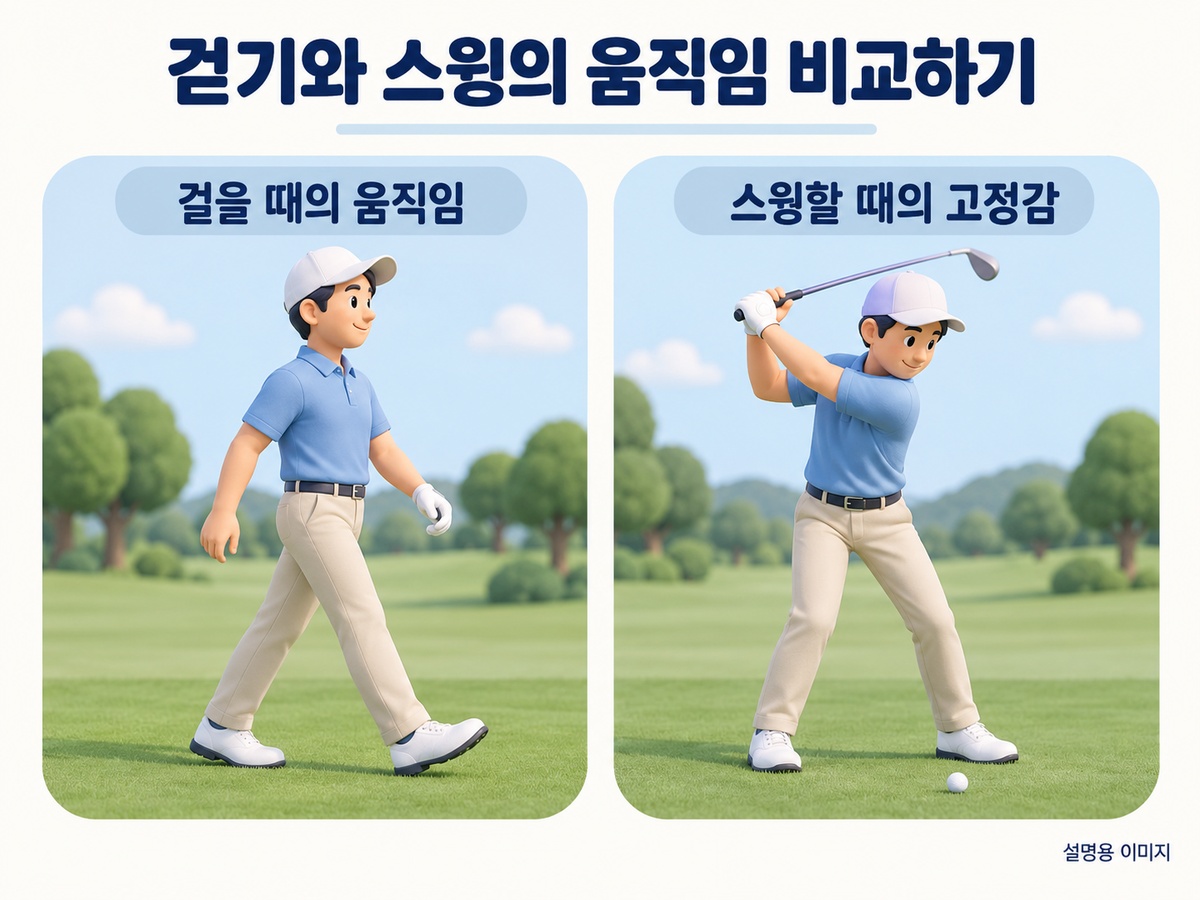 걷기와 스윙의 움직임 비교하기 설명용 이미지