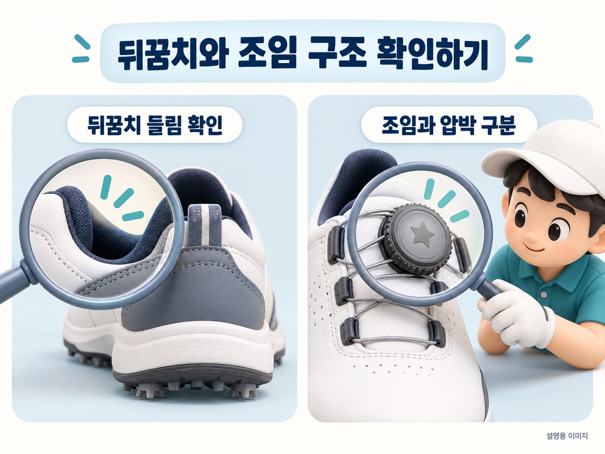 뒤꿈치와 조임 구조 확인하기 설명용 이미지