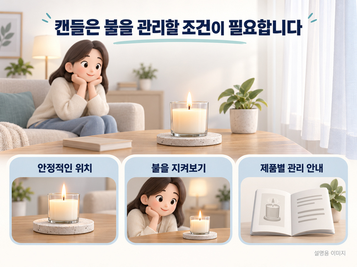 캔들은 불을 관리할 조건이 필요합니다의 핵심 내용을 보여주는 설명용 이미지