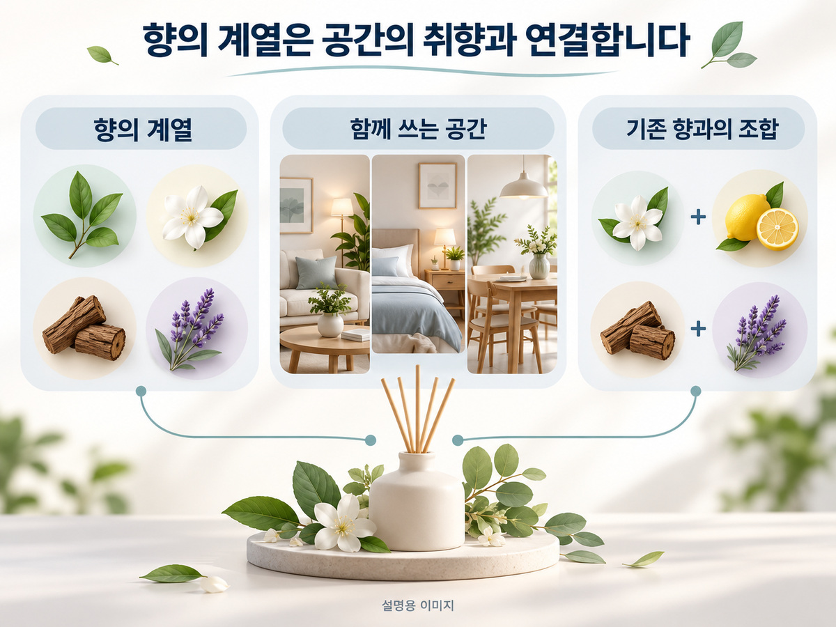 향의 계열은 공간의 취향과 연결합니다의 핵심 내용을 보여주는 설명용 이미지
