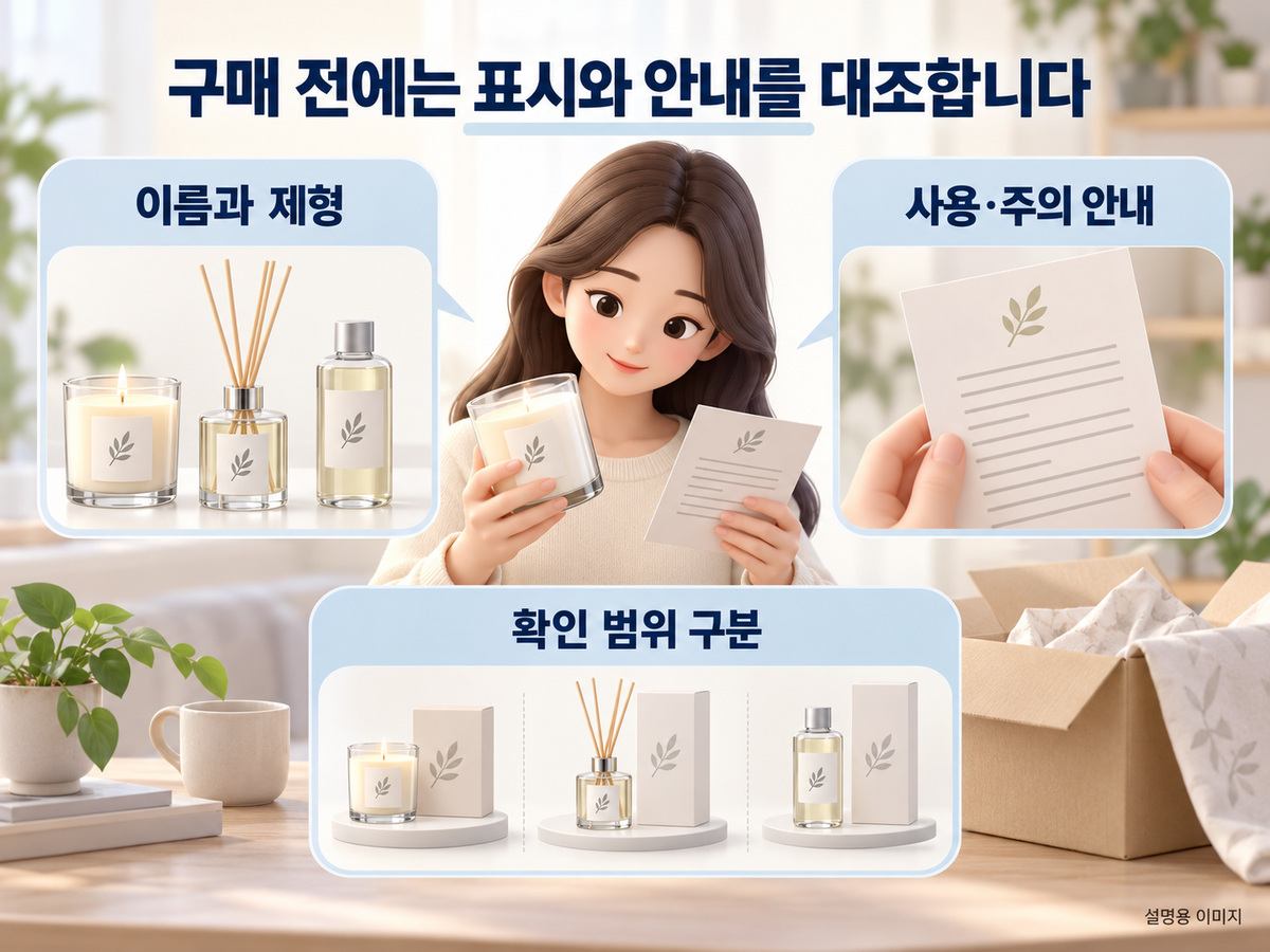 구매 전에는 표시와 안내를 대조합니다의 핵심 내용을 보여주는 설명용 이미지