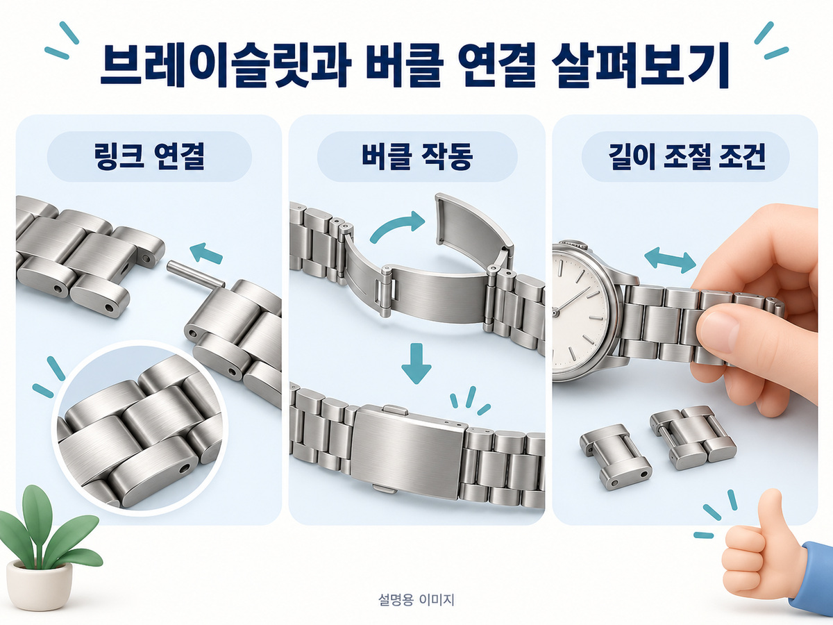 브레이슬릿과 버클 연결 살펴보기의 확인 기준을 설명하는 이미지
