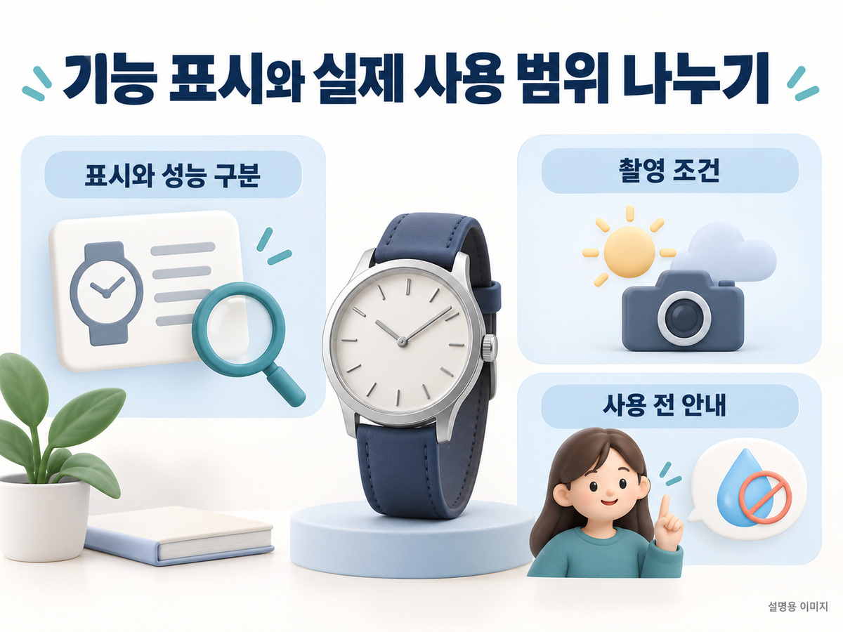 기능 표시와 실제 사용 범위 나누기의 확인 기준을 설명하는 이미지