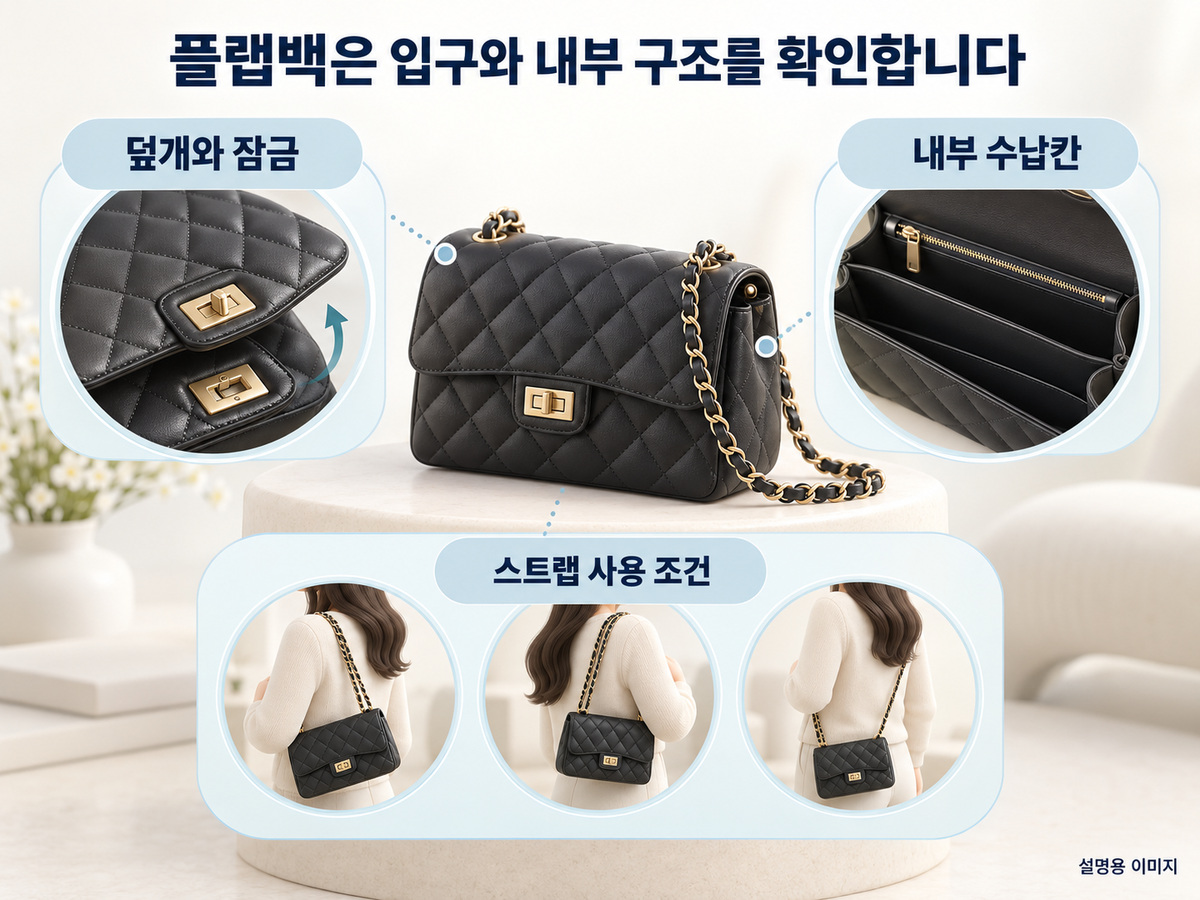 플랩백은 입구와 내부 구조를 확인합니다의 핵심 내용을 보여주는 설명용 이미지