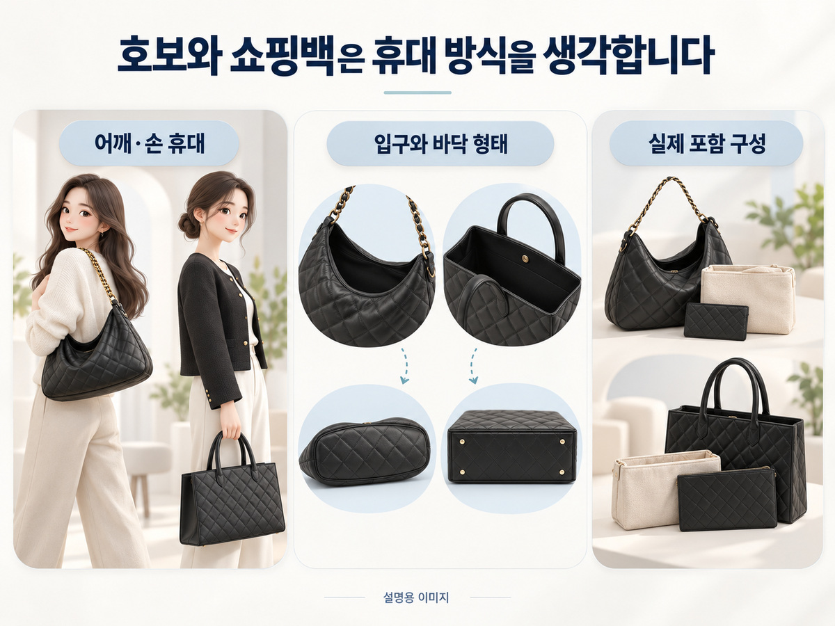 호보와 쇼핑백은 휴대 방식을 생각합니다의 핵심 내용을 보여주는 설명용 이미지