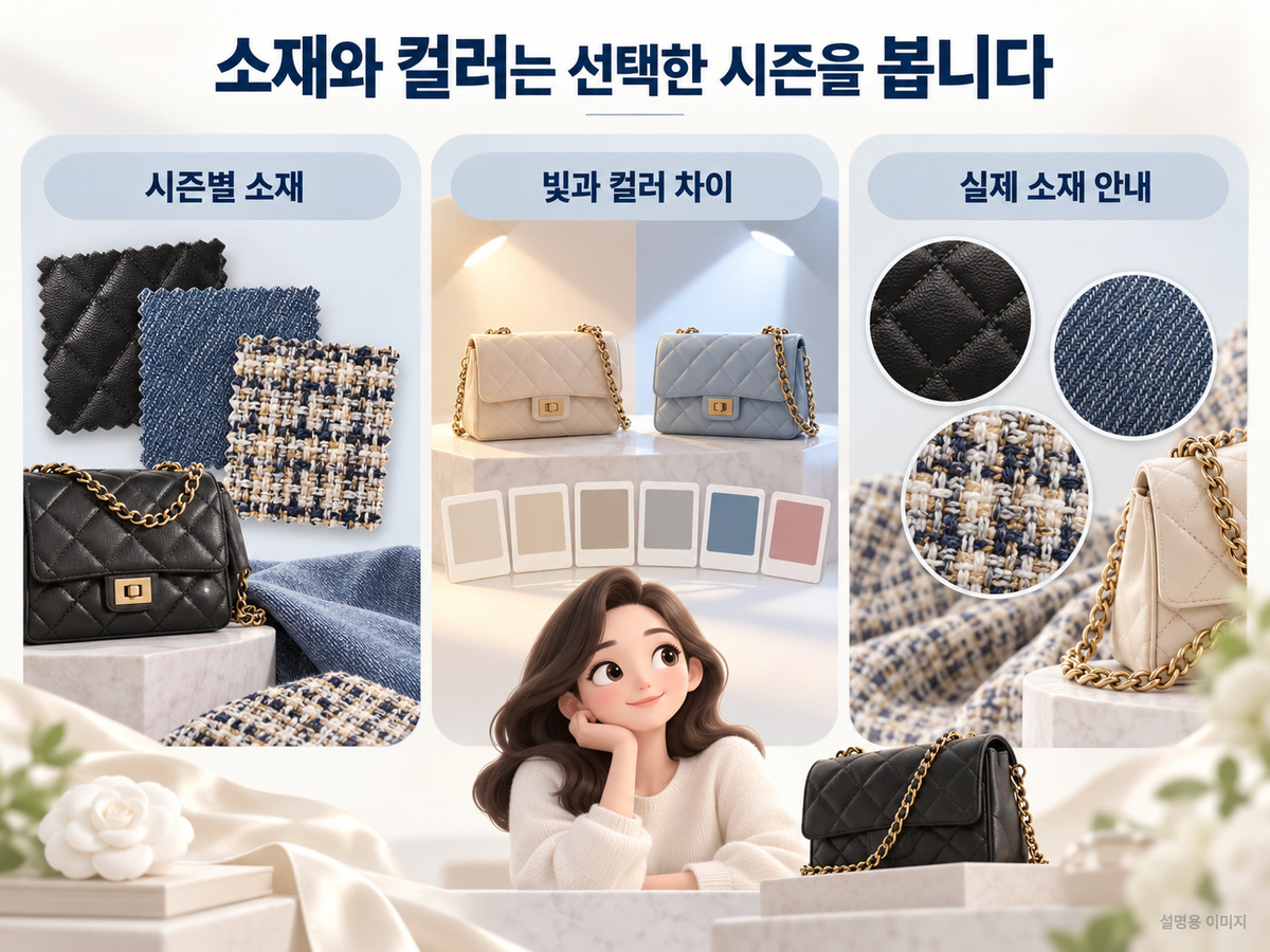 소재와 컬러는 선택한 시즌을 봅니다의 핵심 내용을 보여주는 설명용 이미지