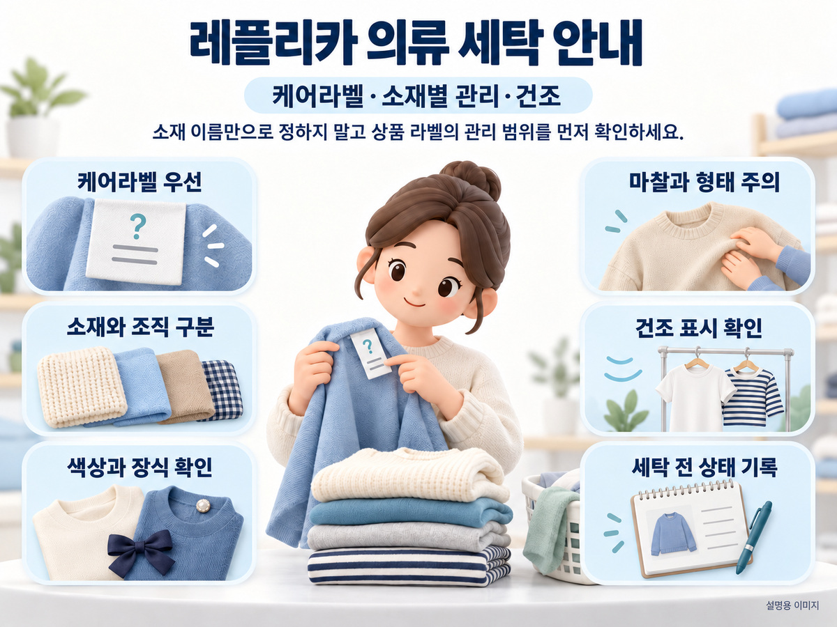 소재 이름만으로 정하지 말고 상품 라벨의 관리 범위를 먼저 확인하세요. 내용을 정리한 설명용 인포그래픽