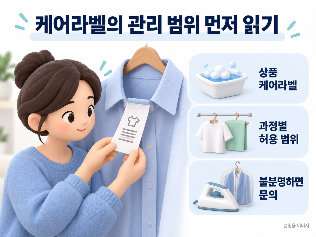 케어라벨의 관리 범위 먼저 읽기의 확인 기준을 설명하는 이미지