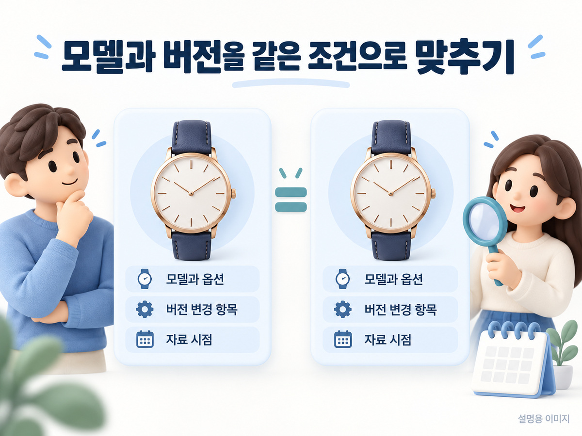 모델과 버전을 같은 조건으로 맞추기의 확인 기준을 설명하는 이미지