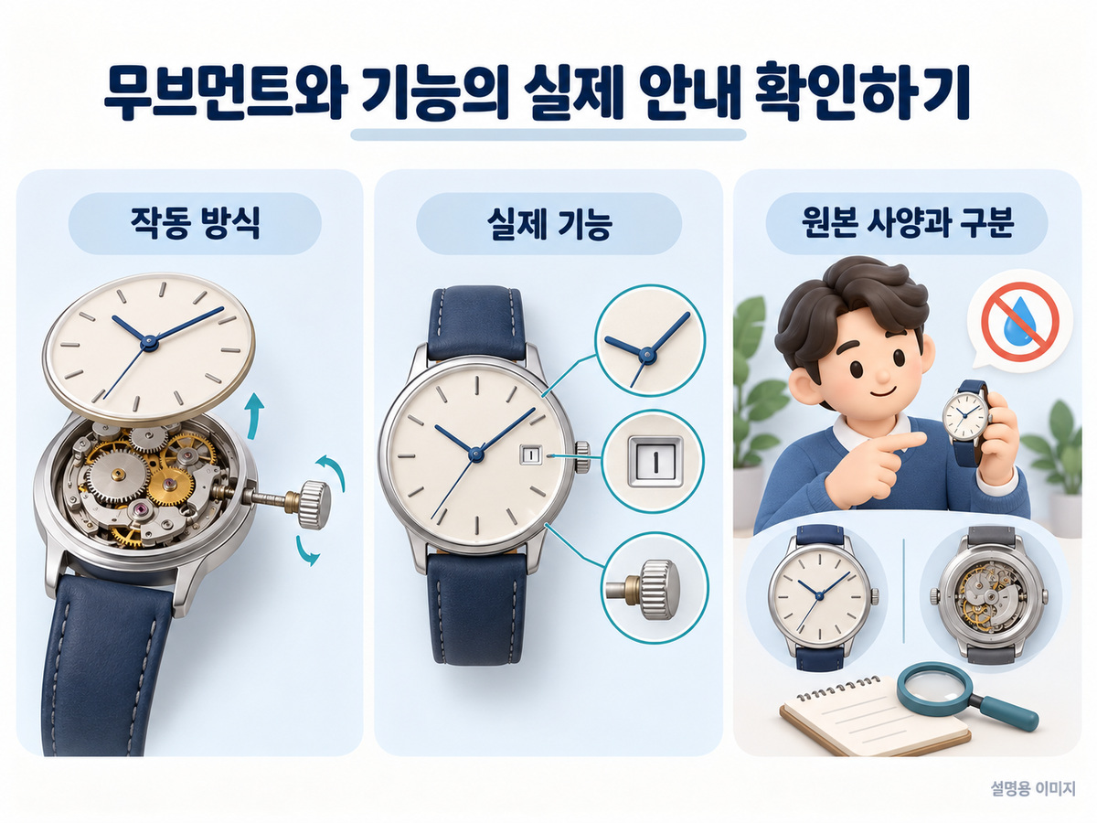 무브먼트와 기능의 실제 안내 확인하기의 확인 기준을 설명하는 이미지