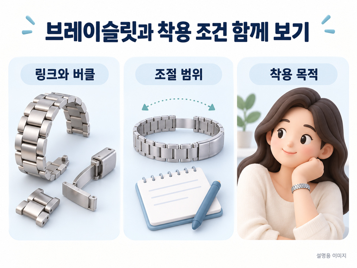 브레이슬릿과 착용 조건 함께 보기의 확인 기준을 설명하는 이미지