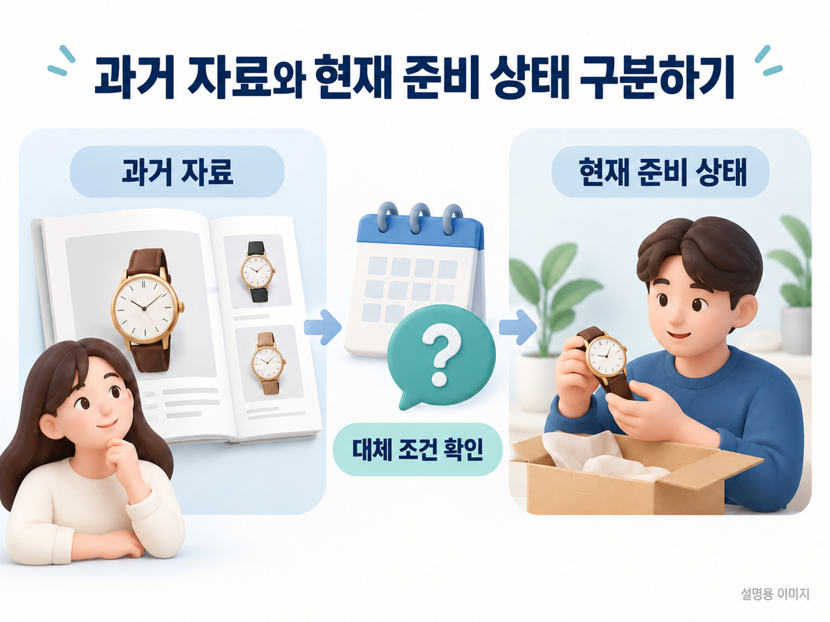 과거 자료와 현재 준비 상태 구분하기의 확인 기준을 설명하는 이미지