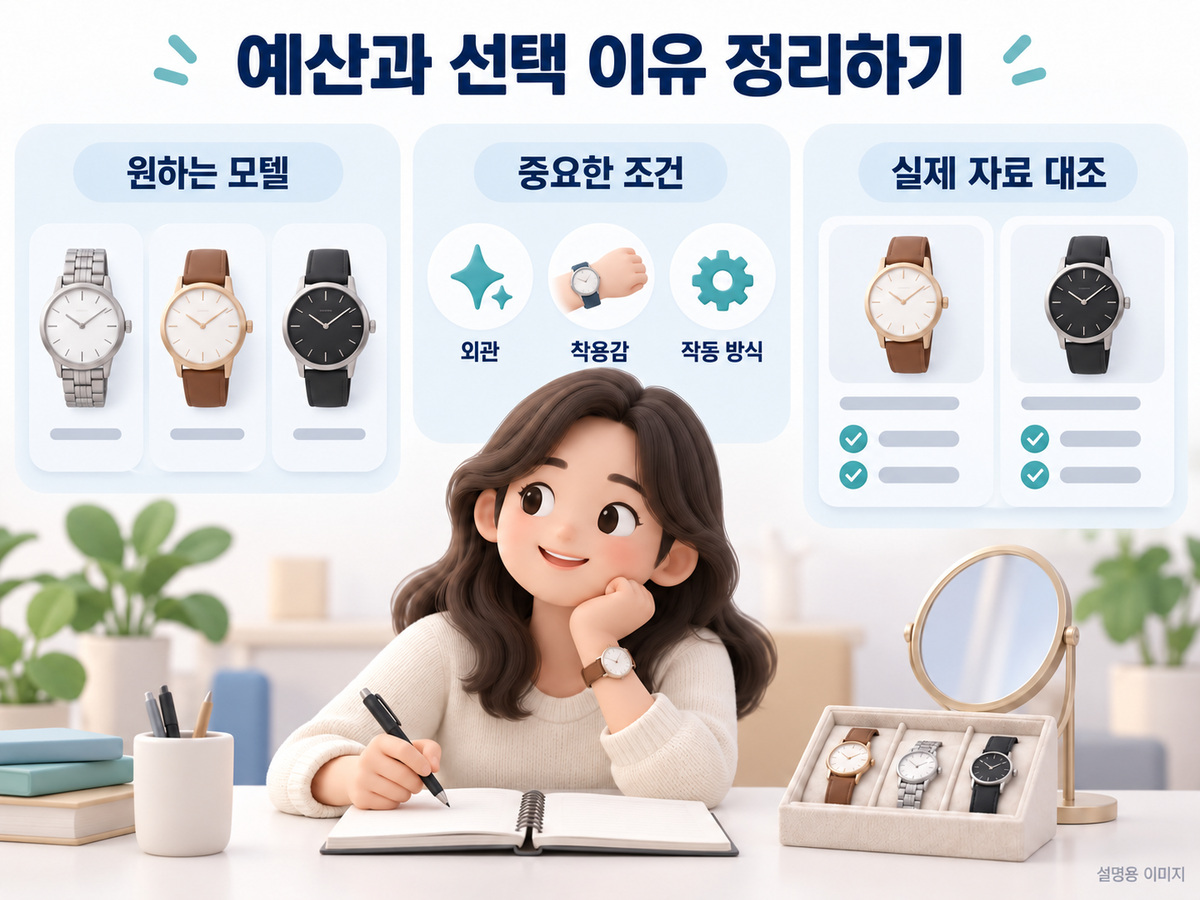 예산과 선택 이유 정리하기의 확인 기준을 설명하는 이미지