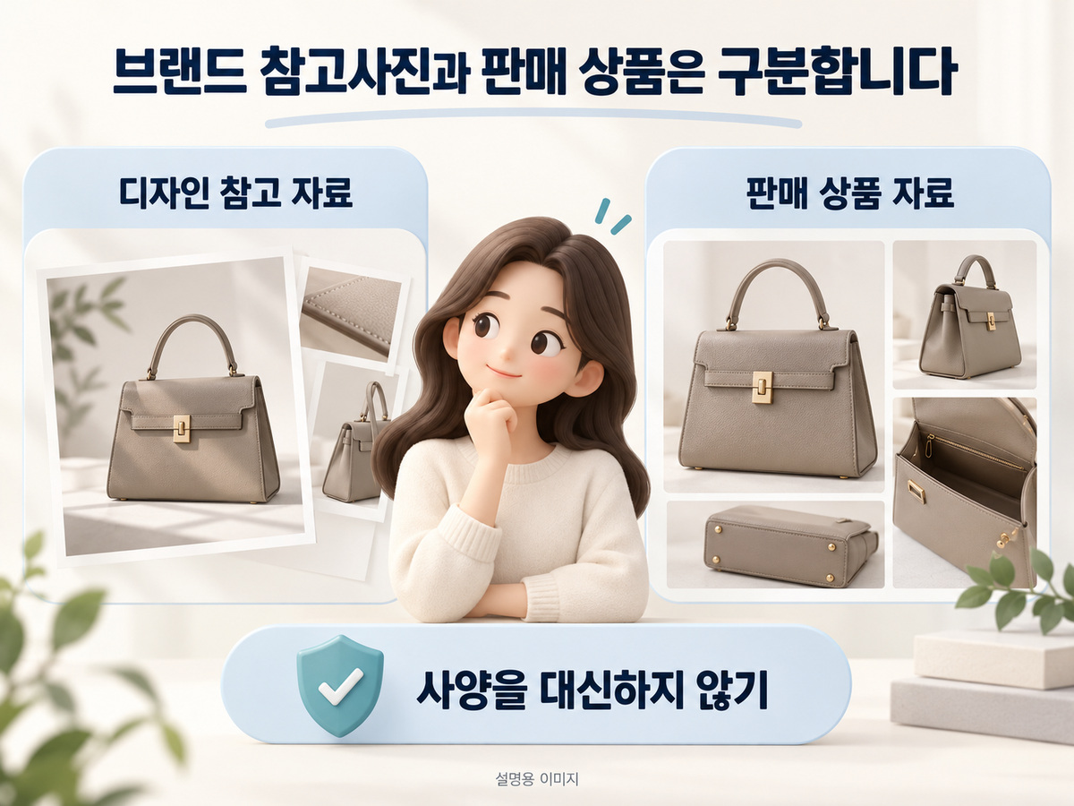 브랜드 참고사진과 판매 상품은 구분합니다의 핵심 내용을 보여주는 설명용 이미지