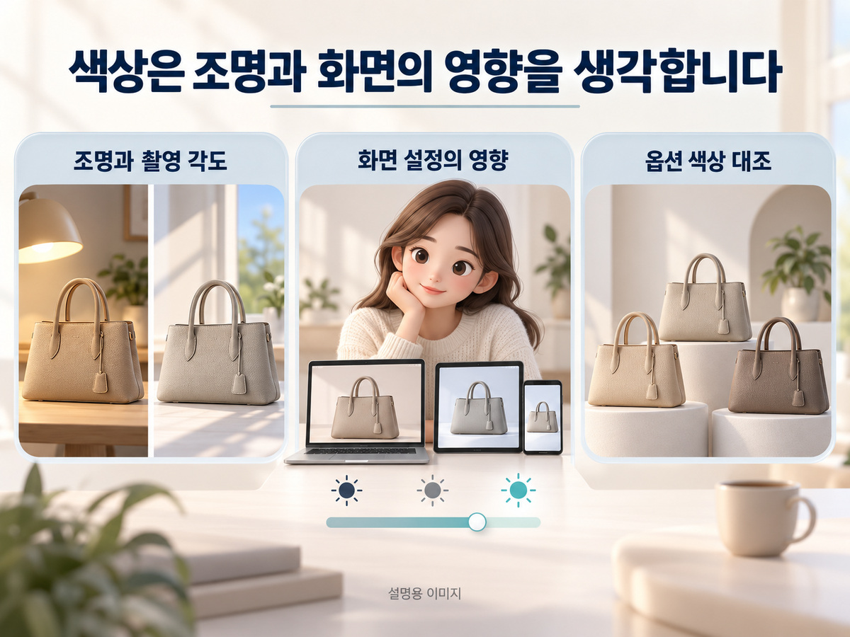 색상은 조명과 화면의 영향을 생각합니다의 핵심 내용을 보여주는 설명용 이미지
