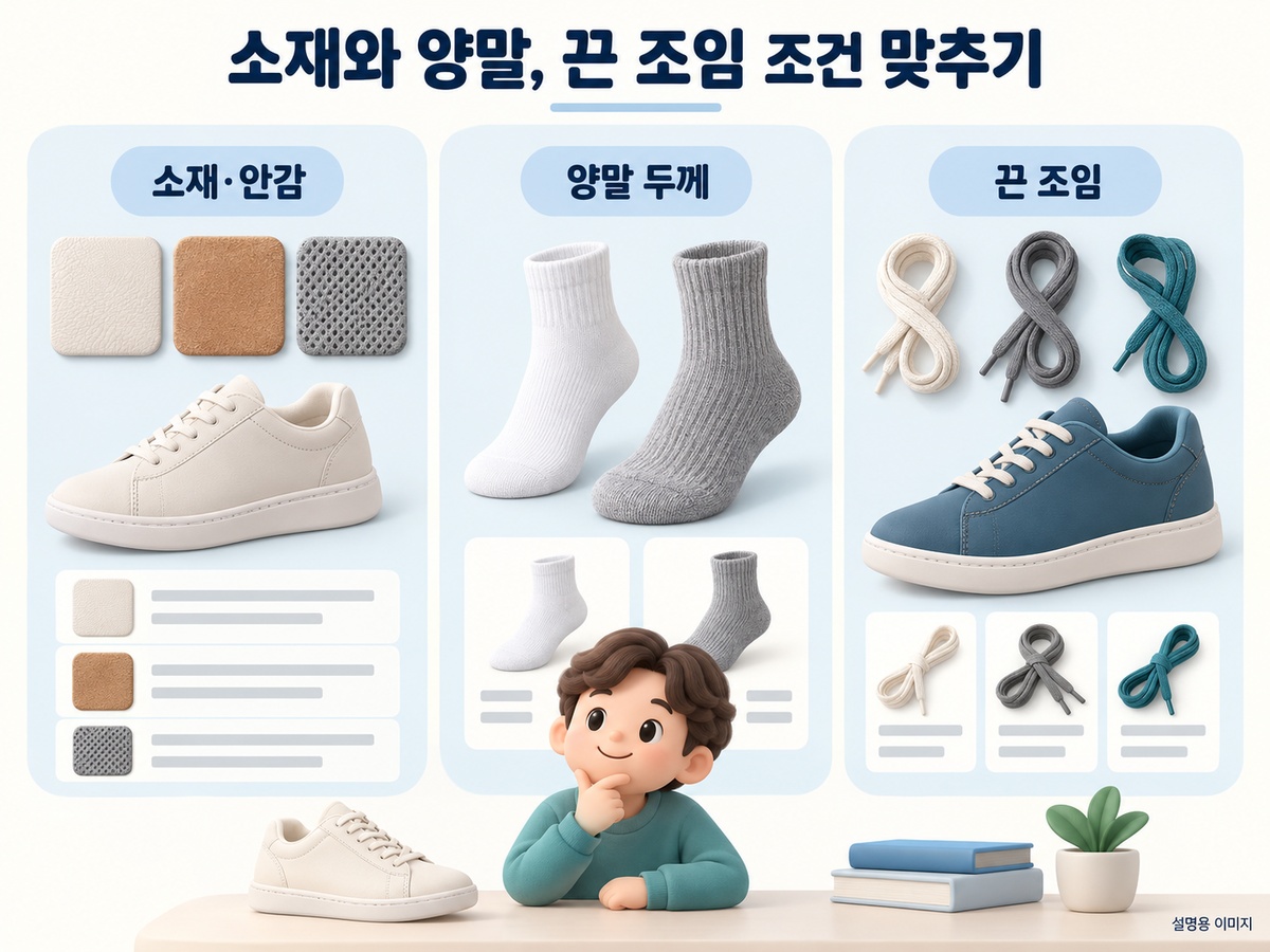 소재와 양말 끈 조임의 조건을 비교한 설명