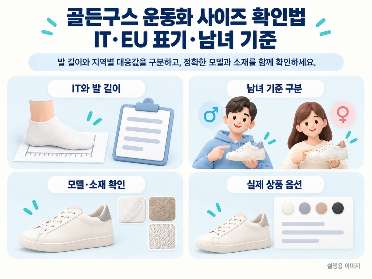 골든구스 운동화 사이즈 확인법 | IT·EU 표기·남녀 기준 핵심 기준을 정리한 설명용 이미지