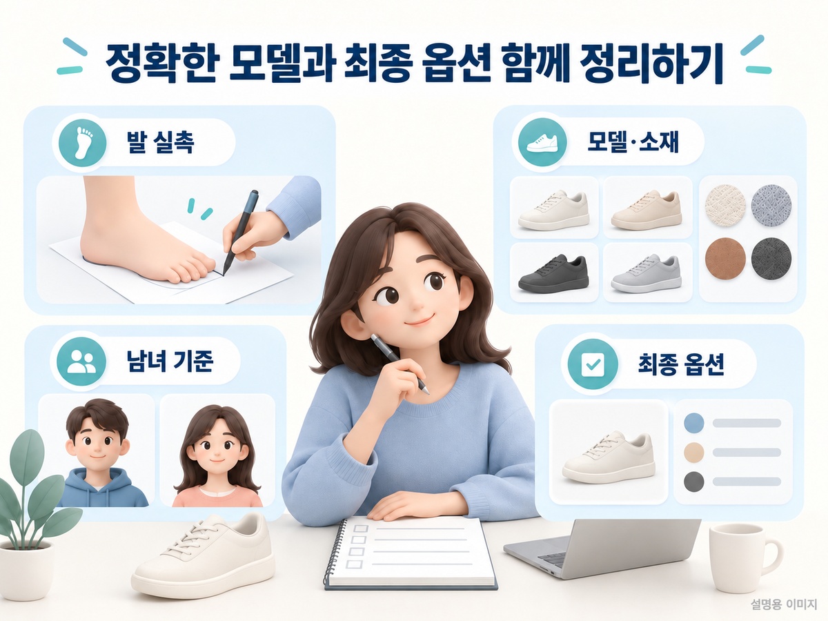 골든구스의 모델 소재 남녀 기준을 주문 옵션과 맞추는 설명