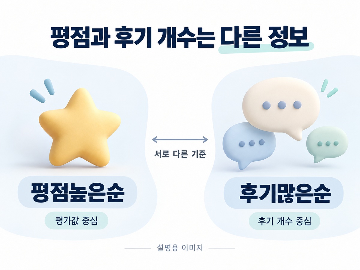 평가값과 후기 개수가 서로 다른 정보임을 구분하는 설명용 이미지