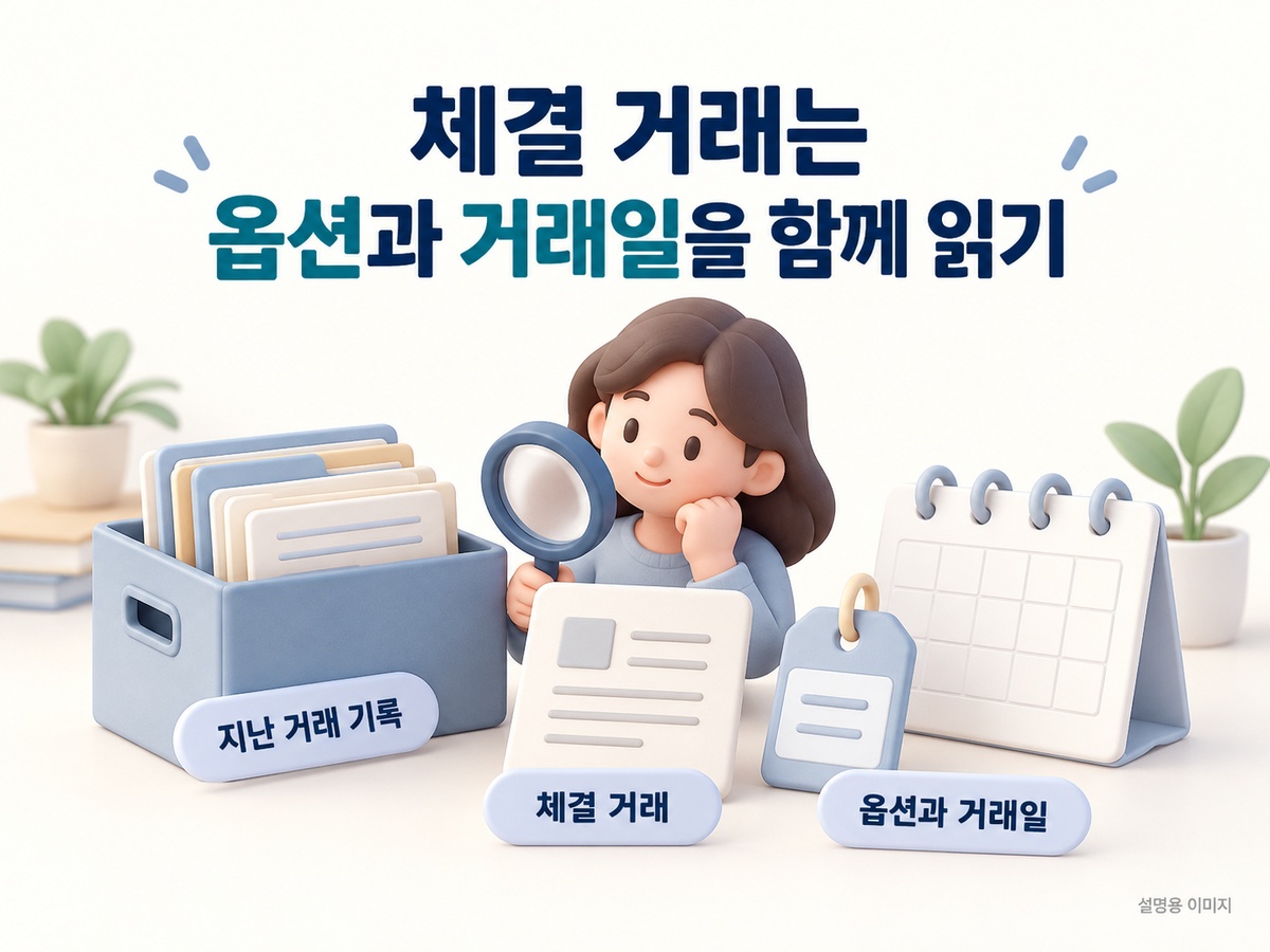 체결 거래의 옵션과 거래일을 함께 읽는 방법을 정리한 설명용 이미지