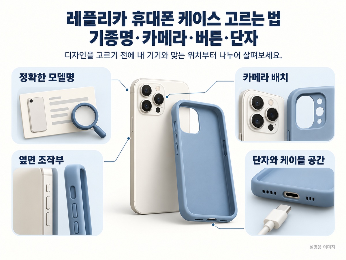 정확한 기종명과 카메라·버튼·단자 주변을 네 관점으로 대조하는 요약 설명용 이미지