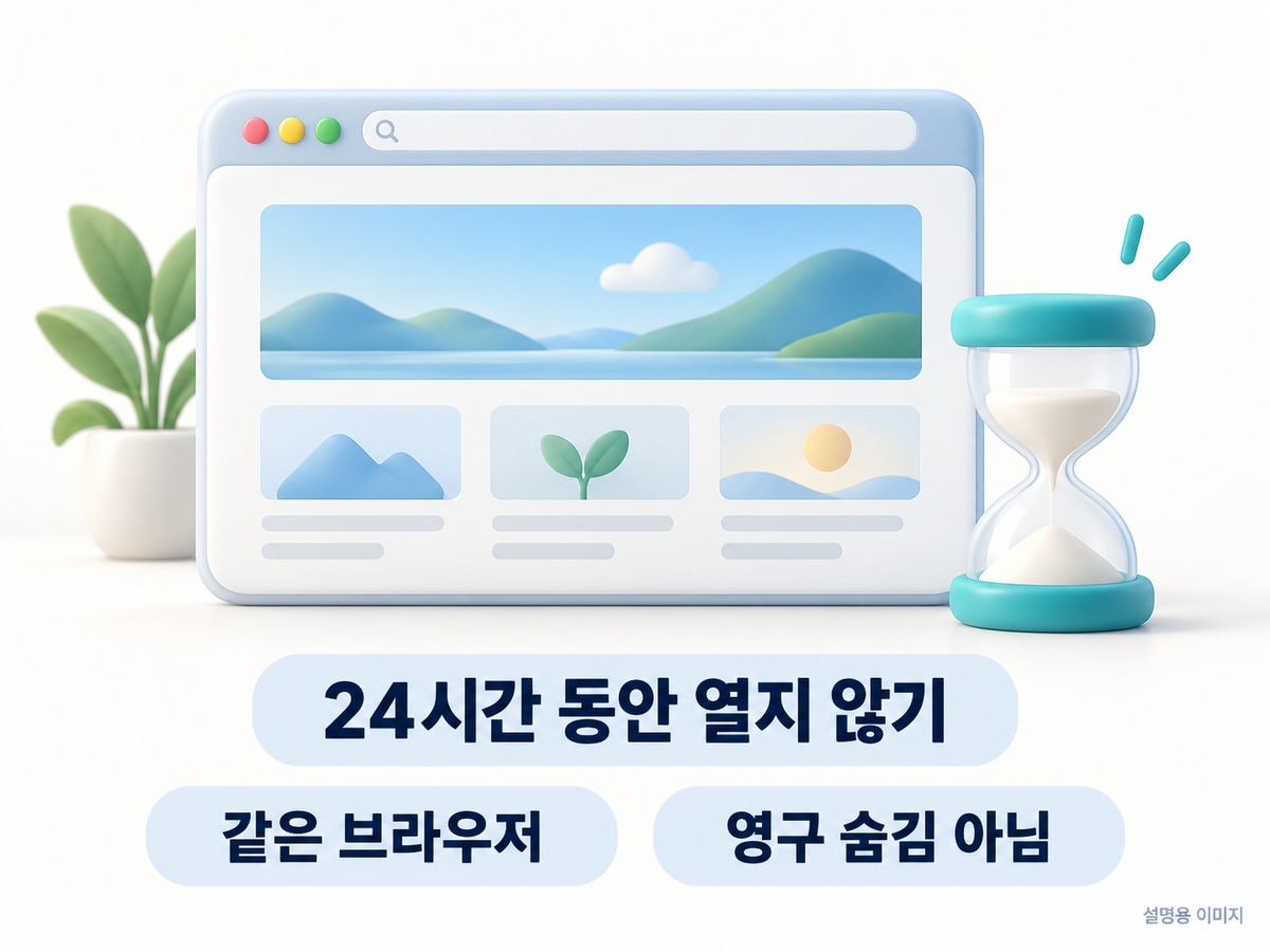 24시간 동안 열지 않기가 지금 닫기나 영구 숨김과 다름을 설명하는 이미지