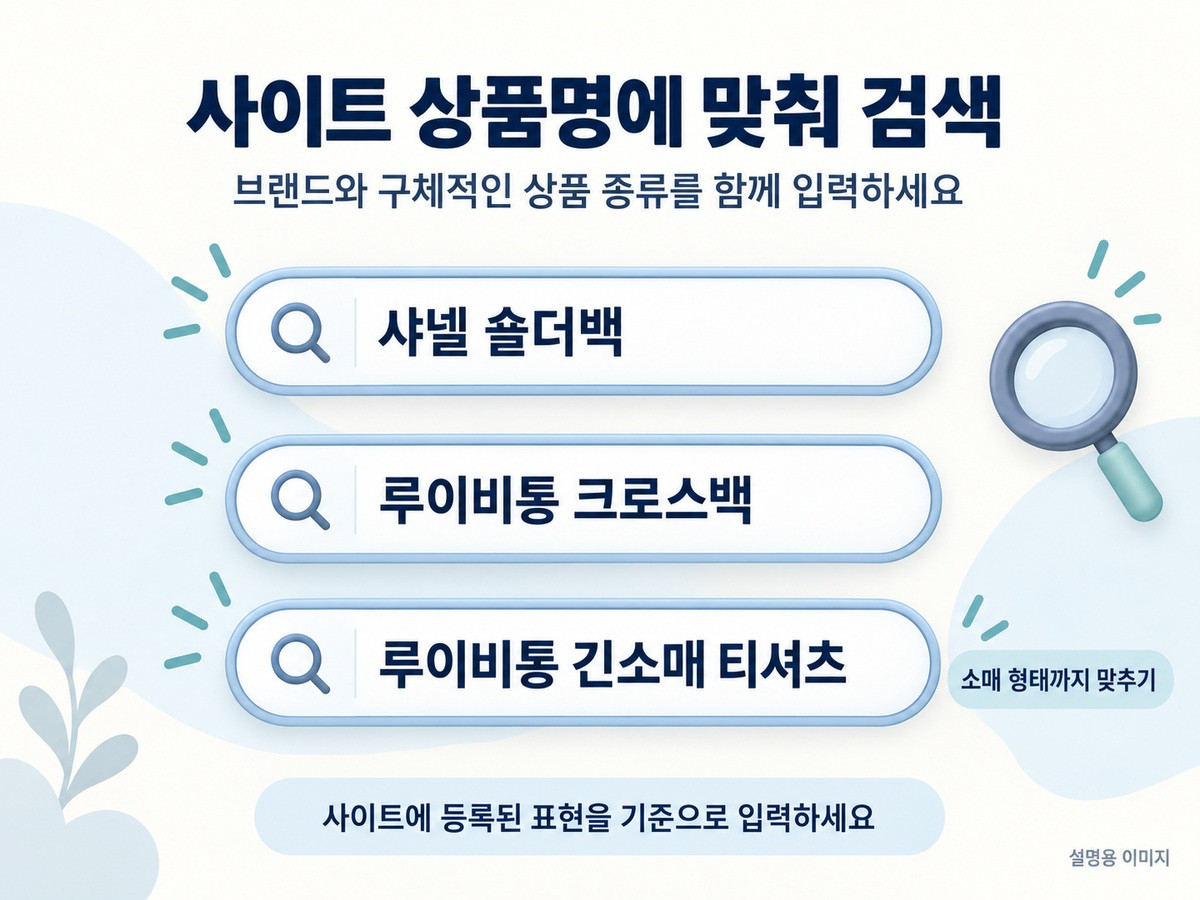 샤넬 숄더백과 루이비통 크로스백 및 긴소매 티셔츠 상품명 검색 예시