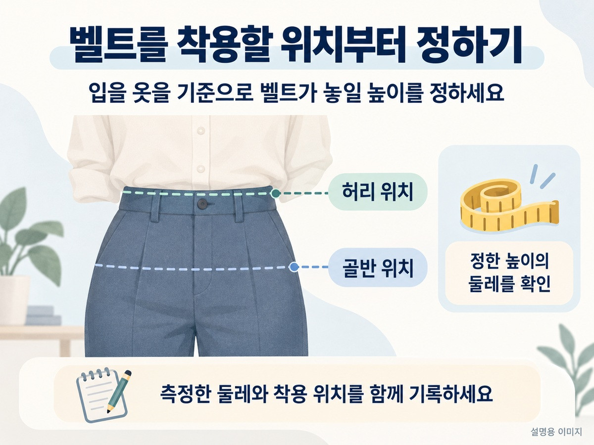 허리와 골반 중 벨트를 착용할 높이를 먼저 정하는 설명용 그림