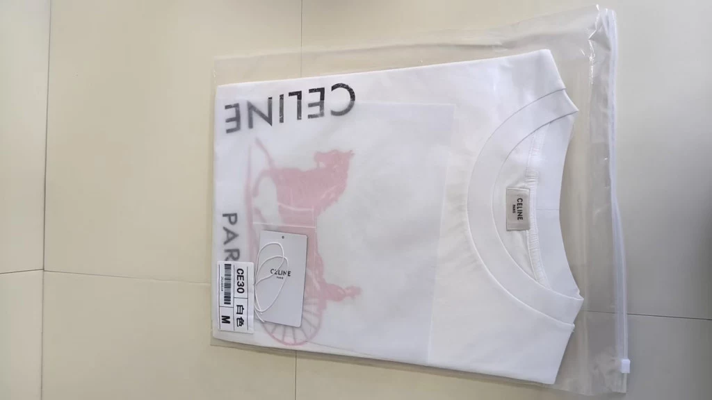 셀린느 레드 마차 프린트 더블 레이어 코튼 반팔 티셔츠 출고 전 검수사진 3