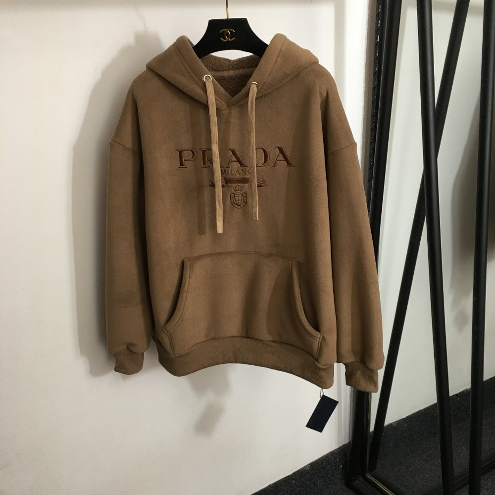 프라다 로고 자수 양면 기모 후드 풀오버